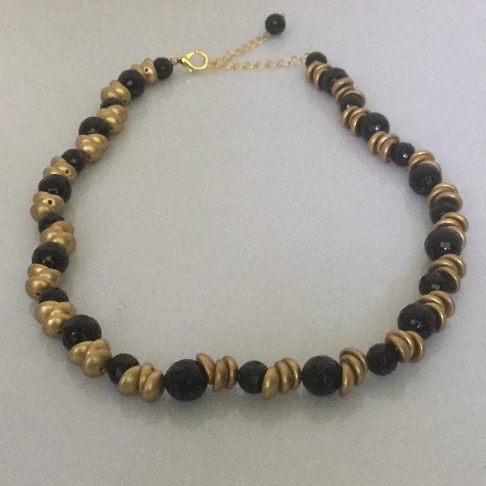 Vtg16”W/3”ExtNecklaceW/Round Faceted Onyx&CzechBds - Picture 4 of 6